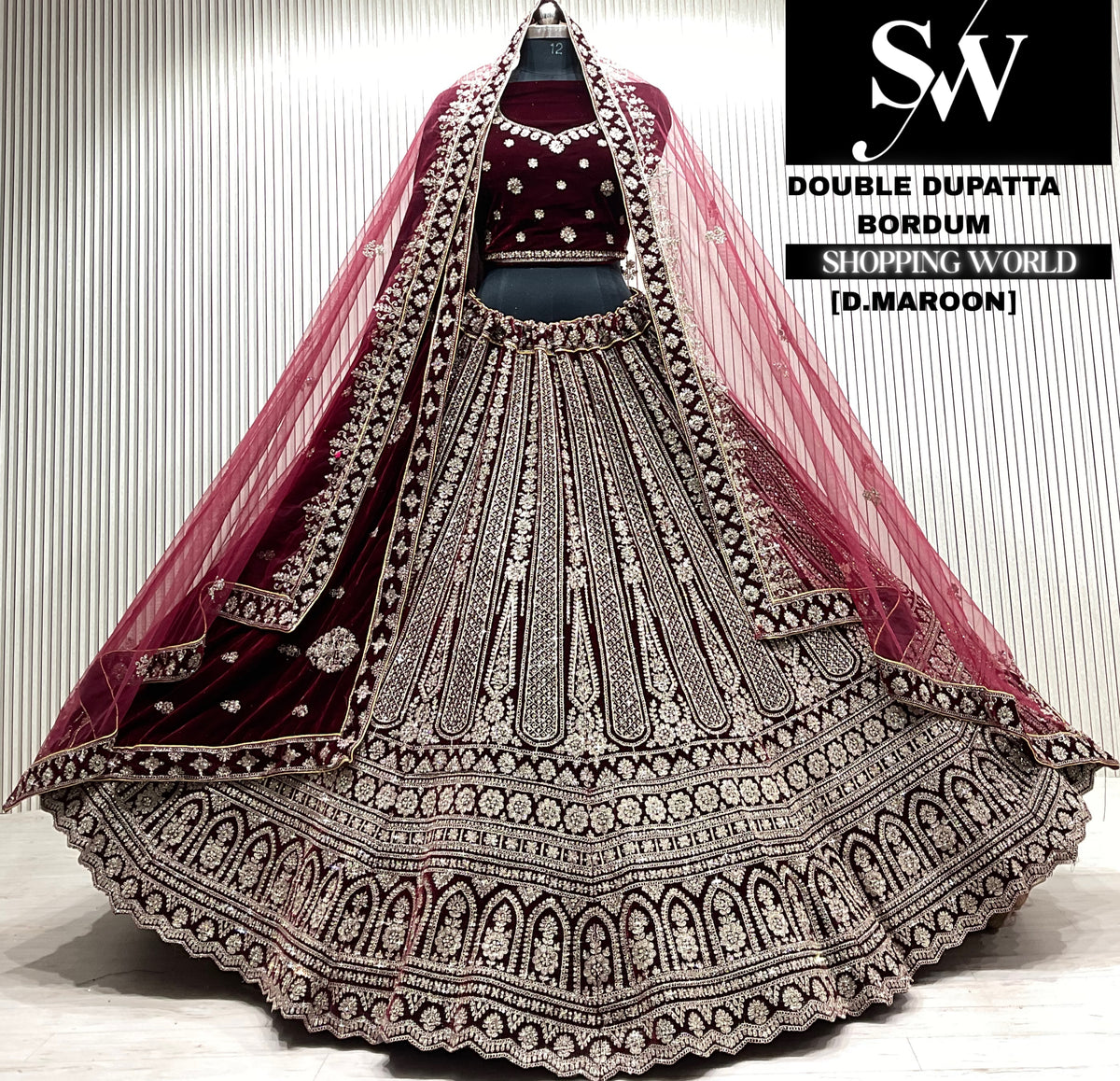 L.maroon bridal double dupatta Lehenga
