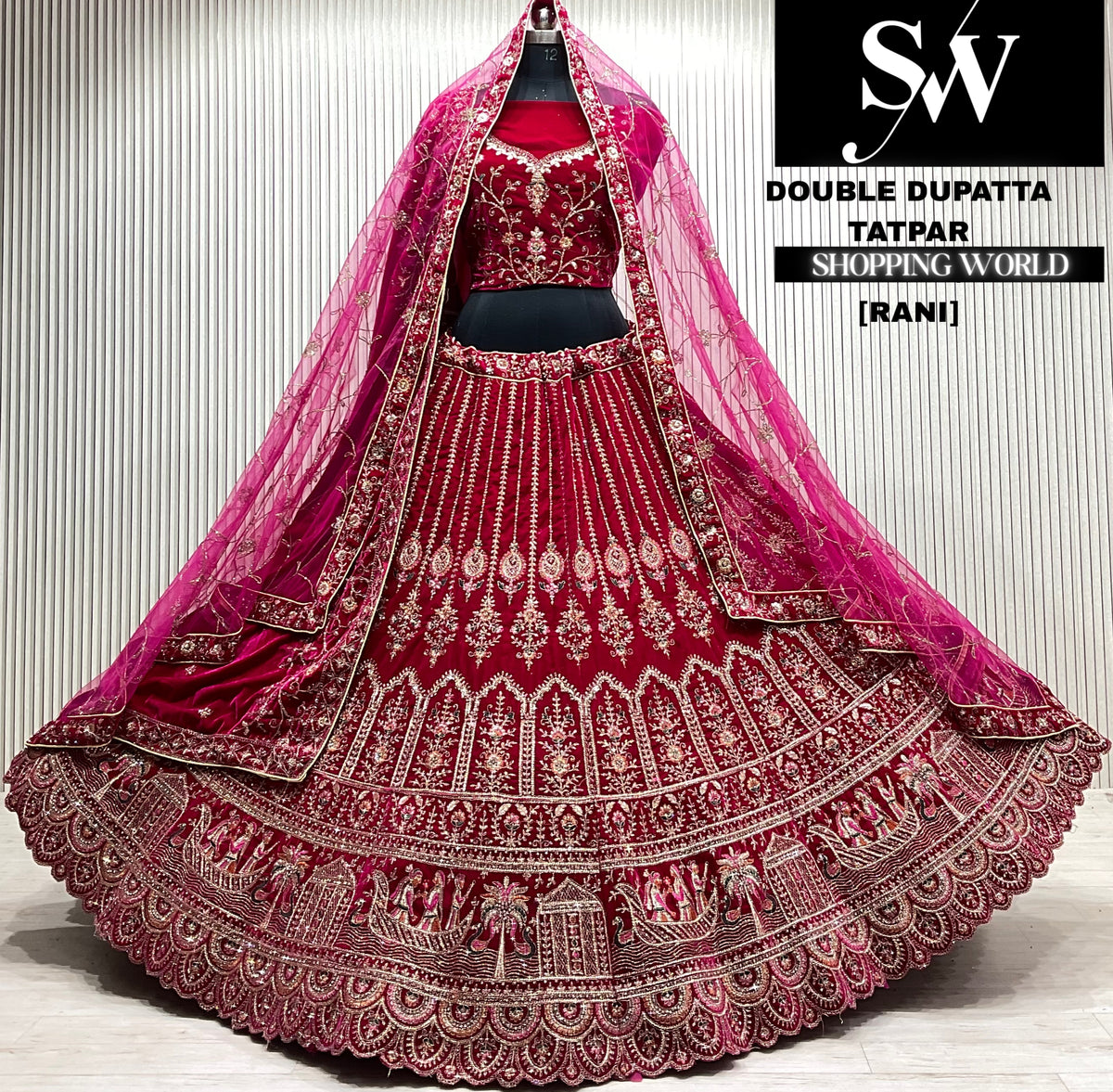 D.maroon bridal double dupatta Lehenga