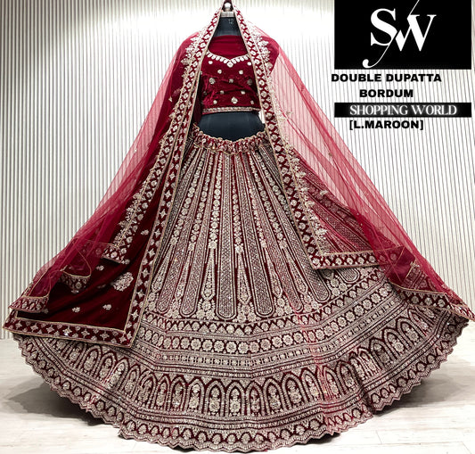 D.maroon bridal double dupatta Lehenga