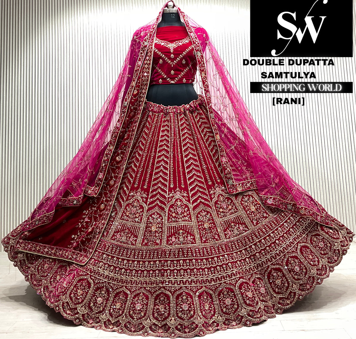 L.maroon bridal double dupatta Lehenga