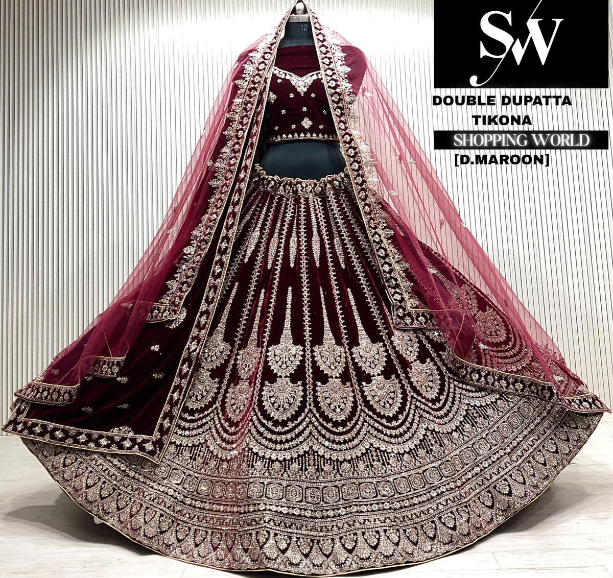 L.maroon bridal double dupatta Lehenga