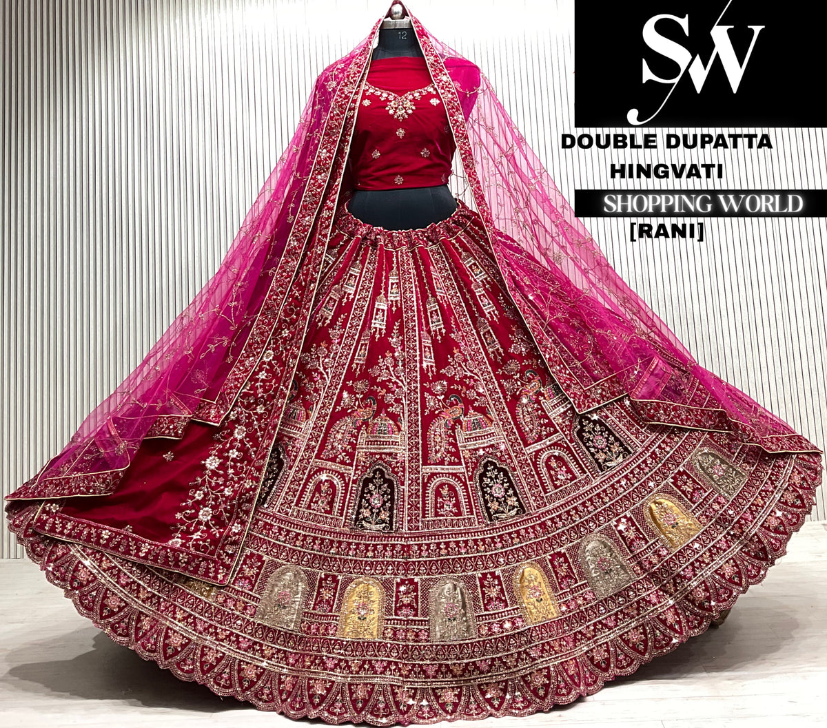 D.maroon bridal double dupatta Lehenga