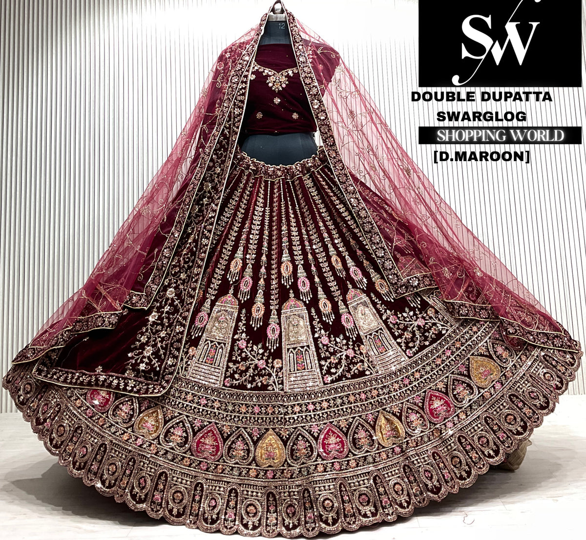 Rani pink bridal double dupatta Lehenga