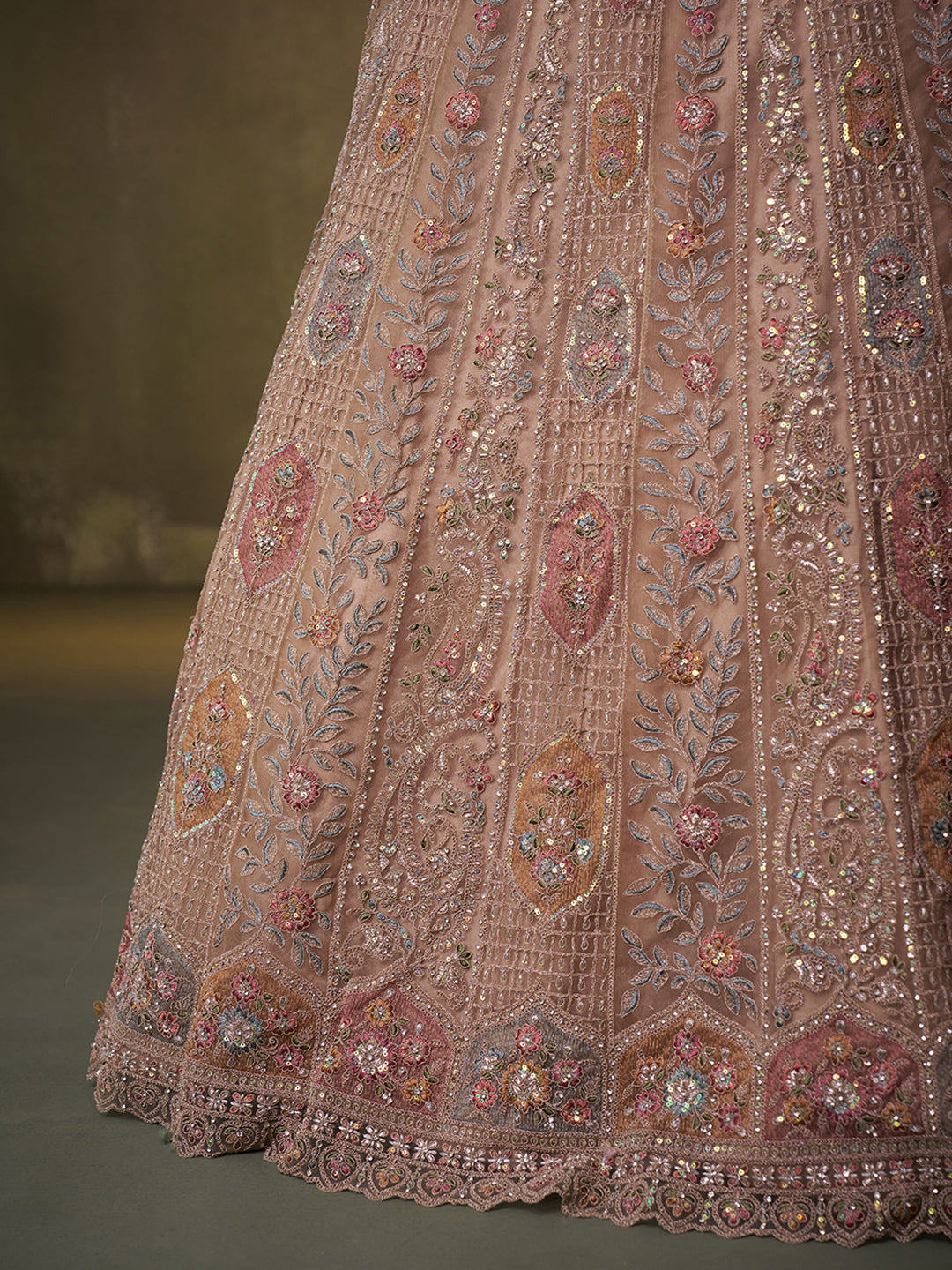 Lovely Cream Net Fabric Sequins Lehenga 6249