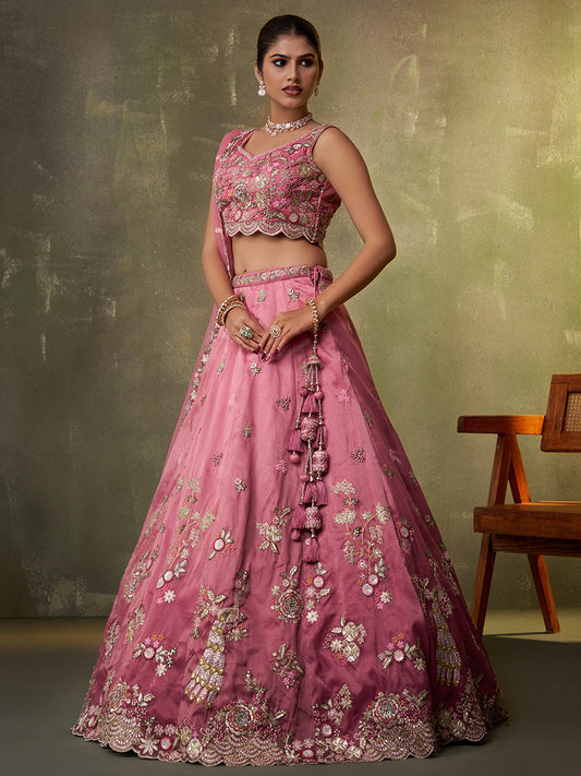 Attractive Pink Tissue Fabric Sequins Lehenga 6162
