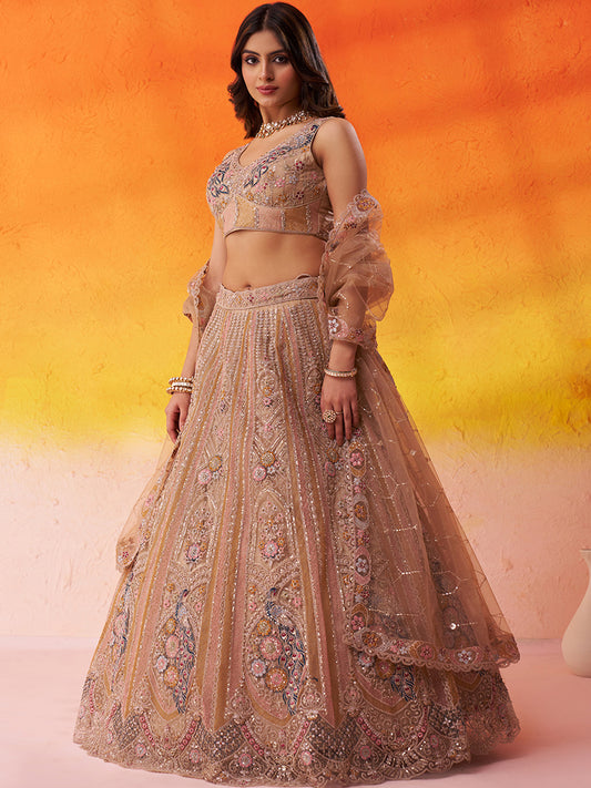 Something Different Beige Net Fabric Sequins Lehenga 6272
