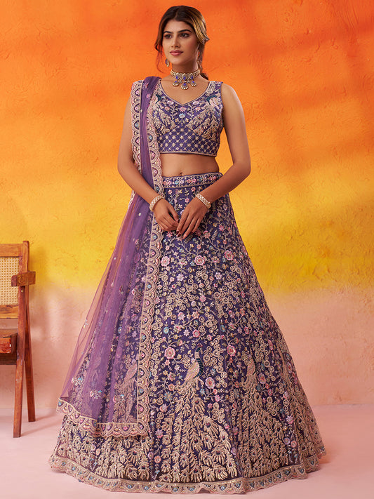 Beautiful purple Net Fabric Sequins Lehenga 6264