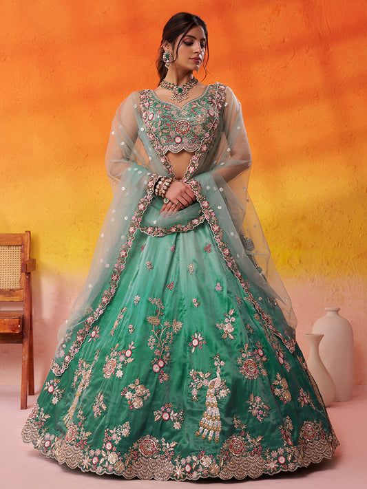 Fantastic green Tissue Fabric Sequins Lehenga 6162