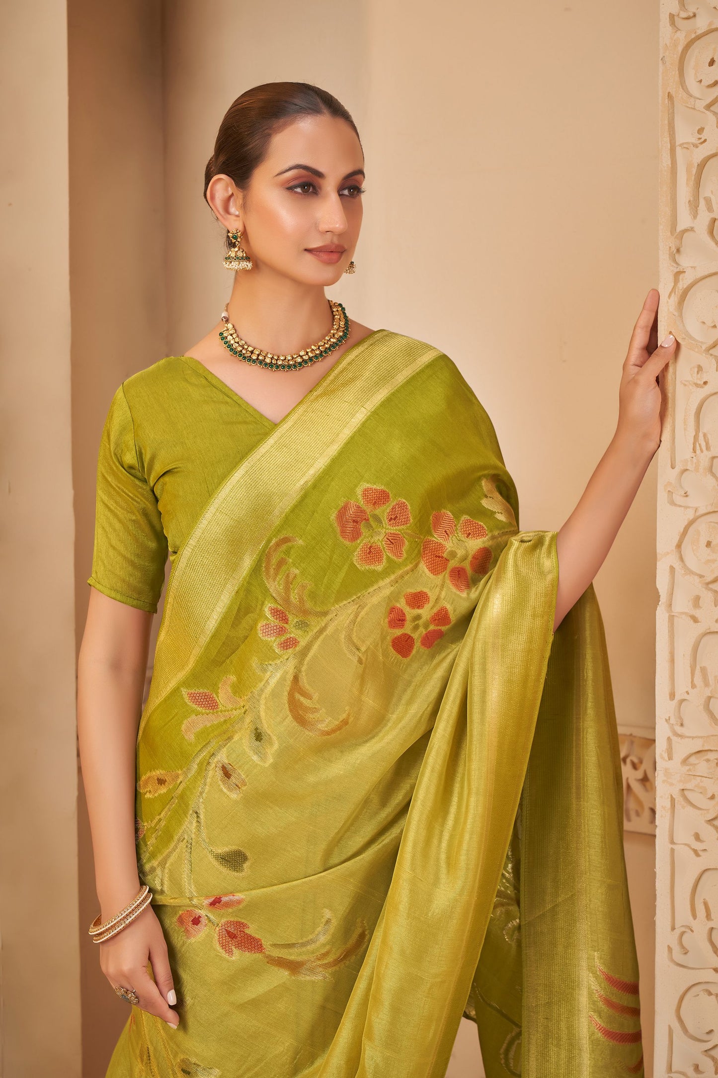 Yellow Haldi mehendi Tussar Silk Saree 6110