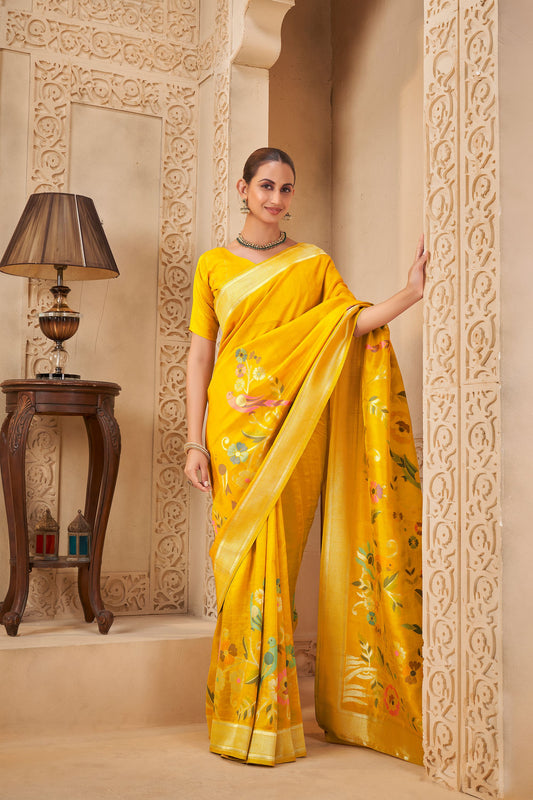 Yellow Haldi mehendi Tussar Silk Saree 6159
