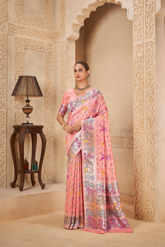Pink Tussar Silk Saree 6054
