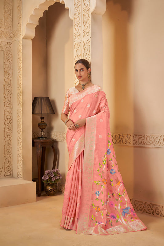 Pink peach Tussar Silk Saree 6086