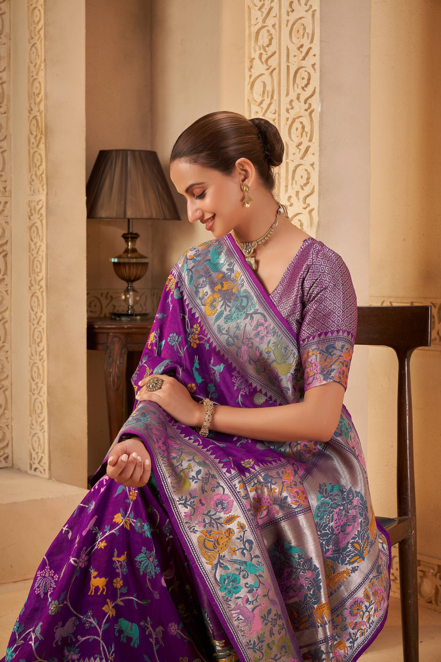 Purple Tussar Silk Saree 6042