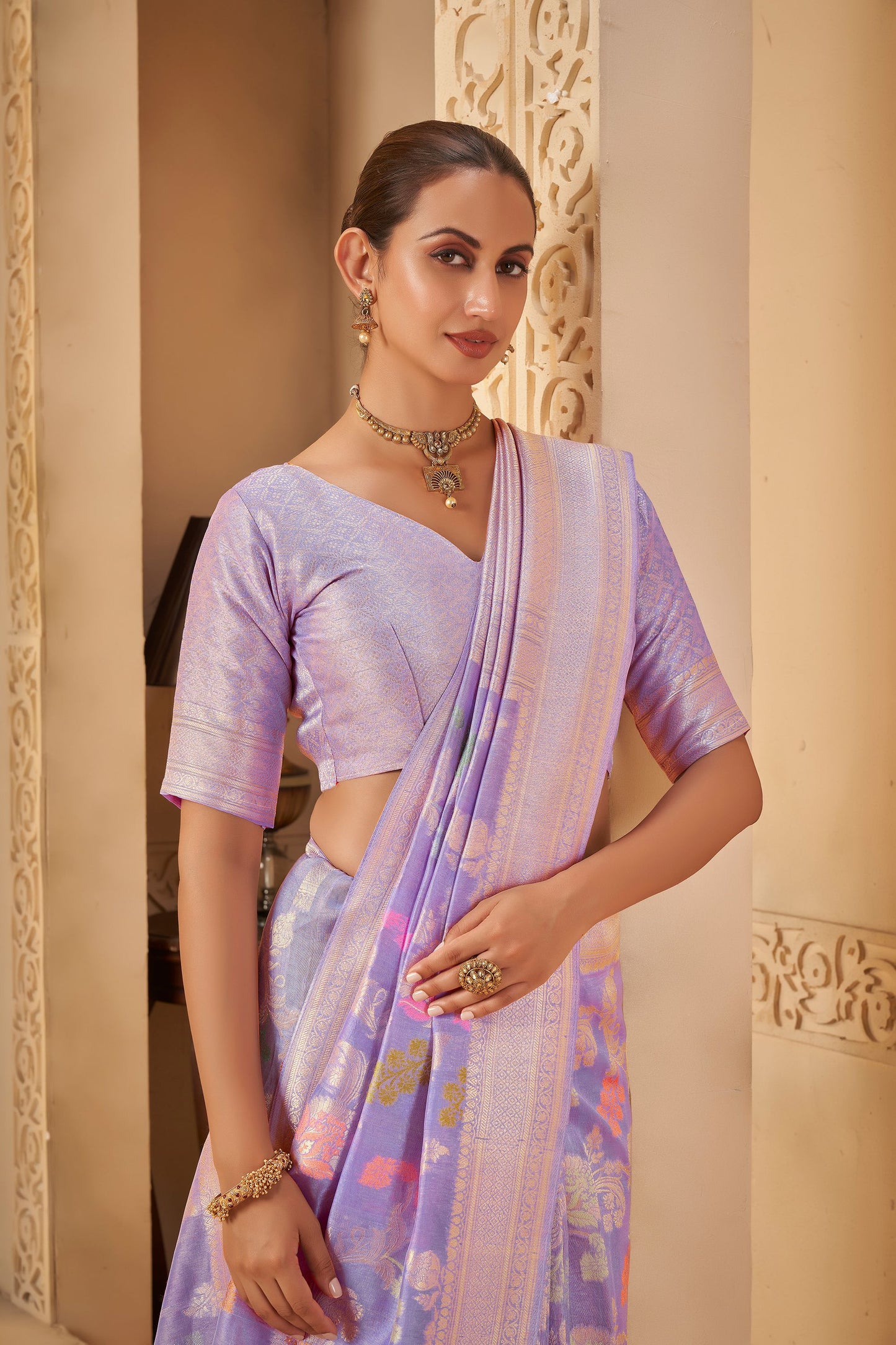 Lavender Tussar Silk Saree 6079