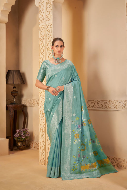 Sea green Tussar Silk Saree 6089