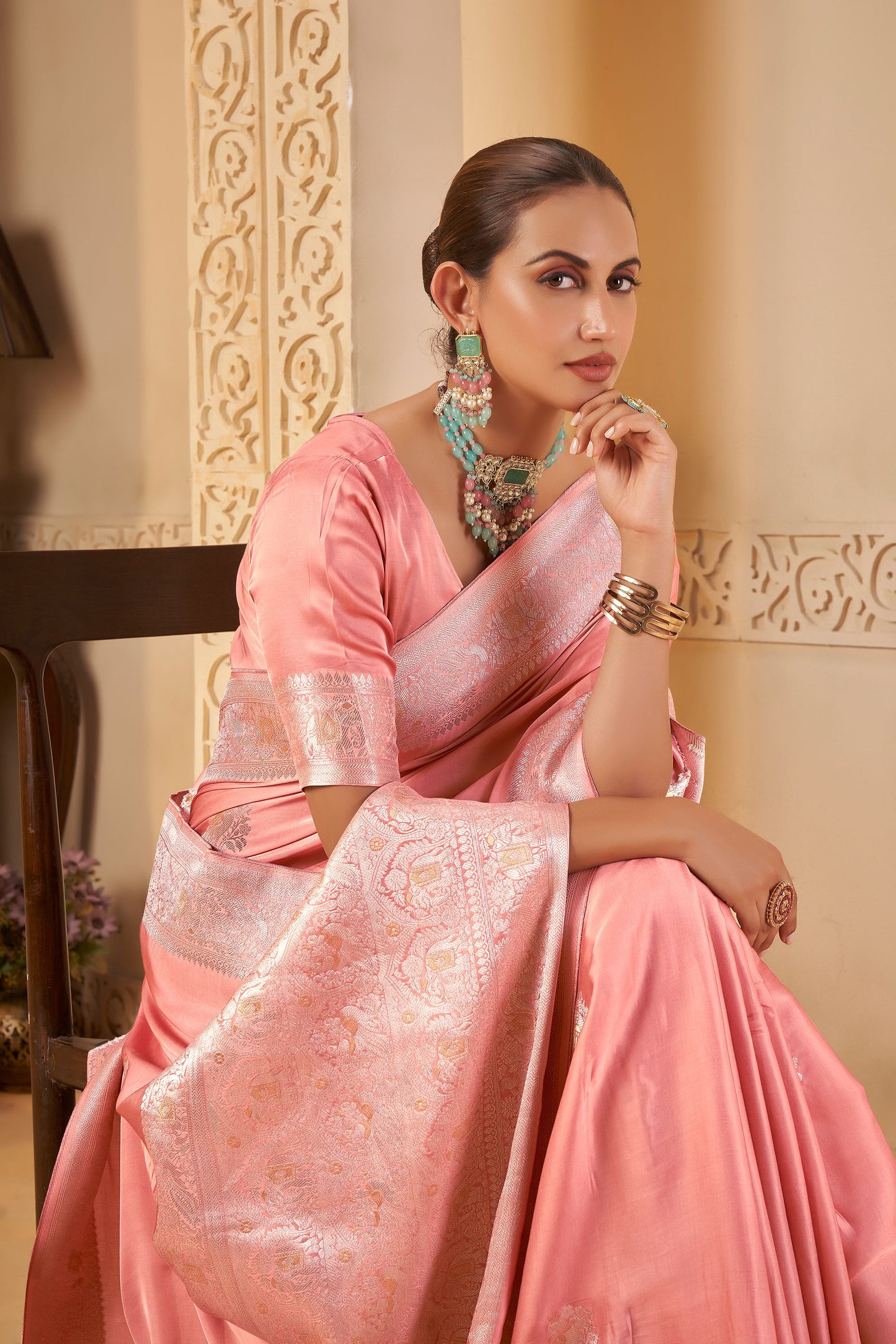 Pink Mashru Silk Saree 6074