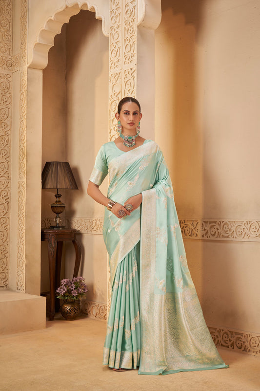 mint green Blue Mashru Silk Saree 6045