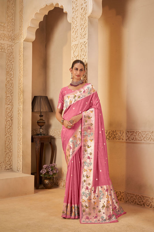 Pink Tussar Silk Saree 6040