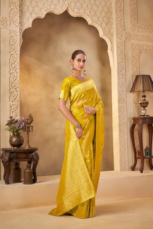 Yellow Haldi mehendi Viscose Saree 6046