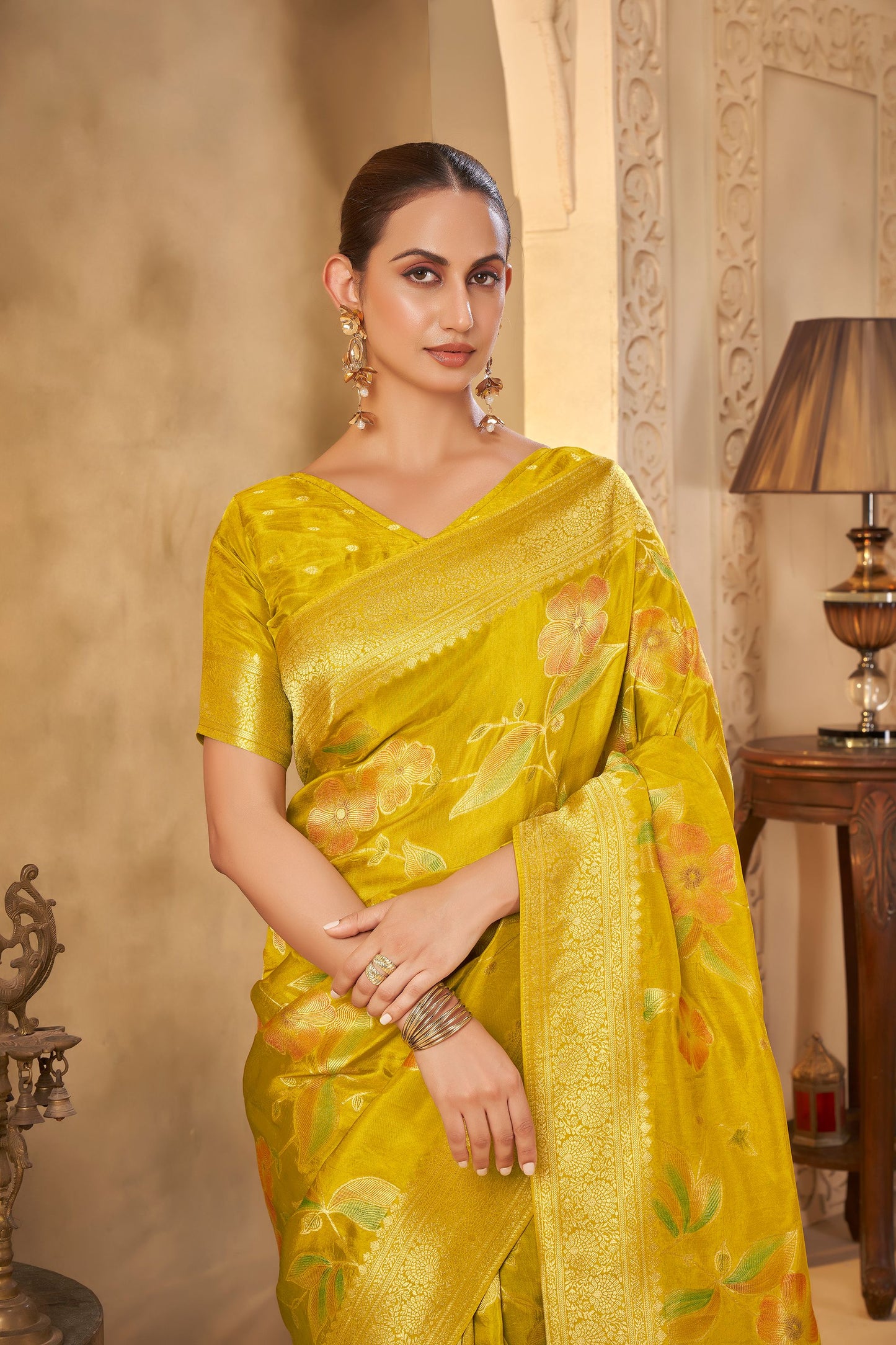 Yellow Haldi mehendi Viscose Saree 6046