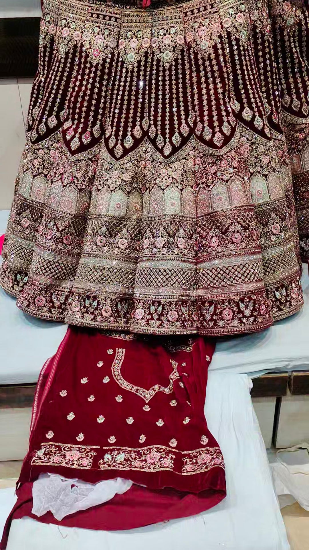 Fabulous red Contrast jhumka lehenga