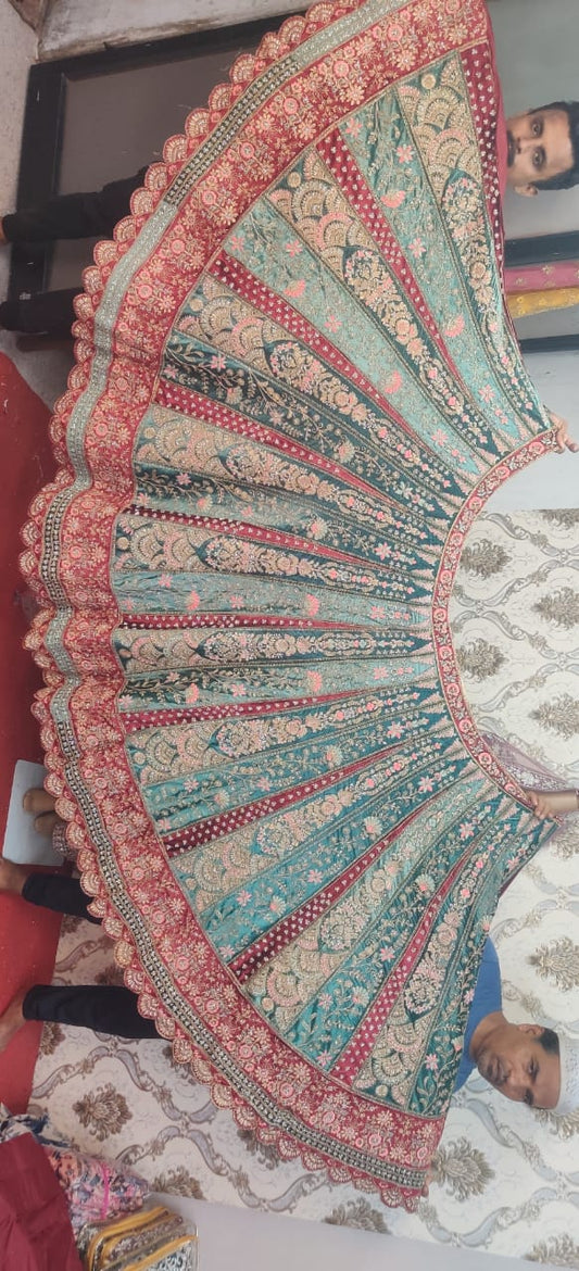 Beautiful blue maroon Double dupatta bridal Lehenga