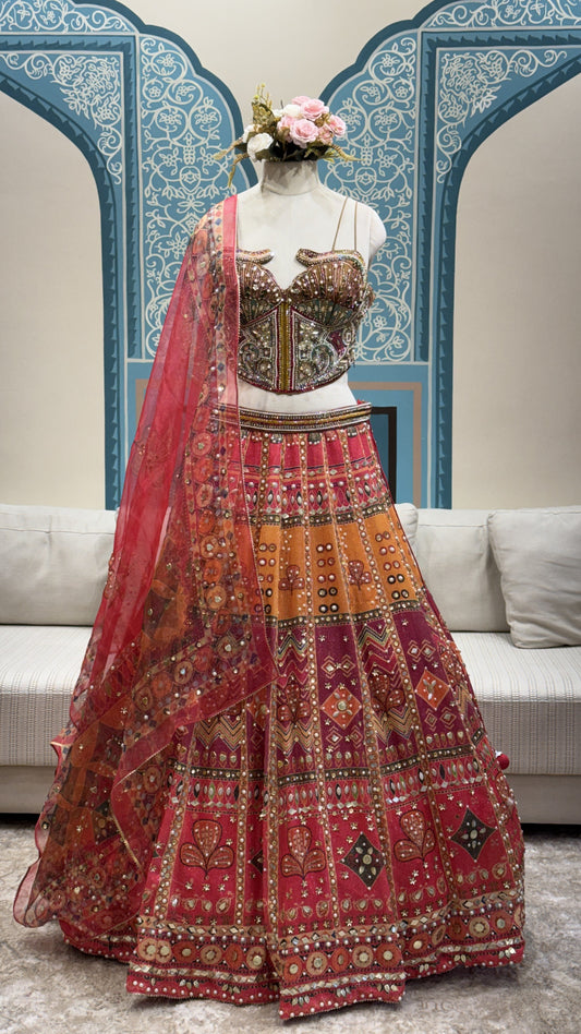 Hot Pink PDP Yellow Mustard Crop Top Lehenga