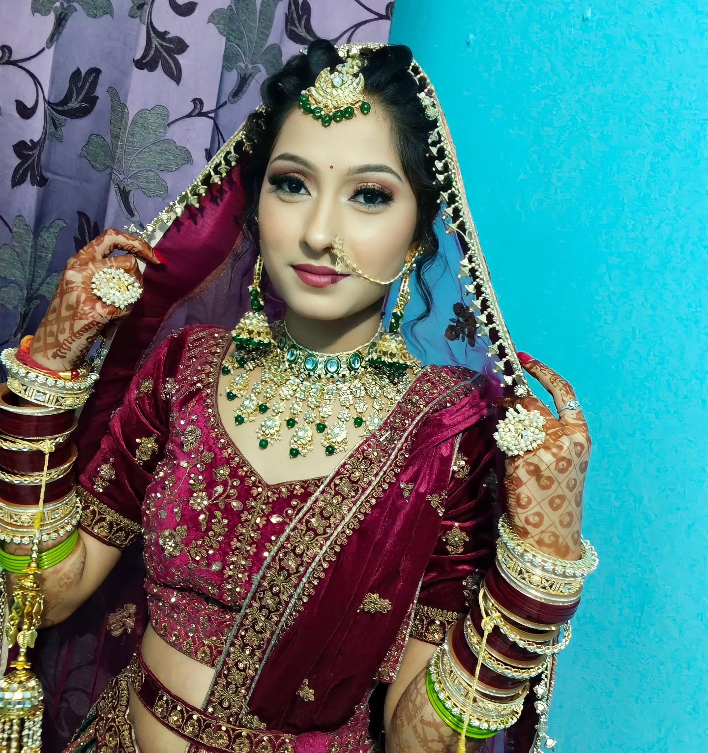 Designer jhumka Maroon bridal lehenga ( happy customer)