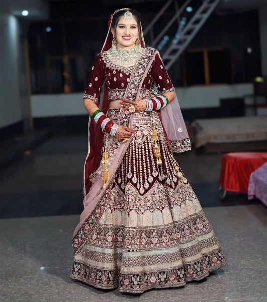 Amazing jhumka Maroon bridal lehenga ( happy customer)
