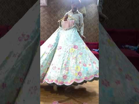Fabulous sky blue pink blouse crop top Lehenga