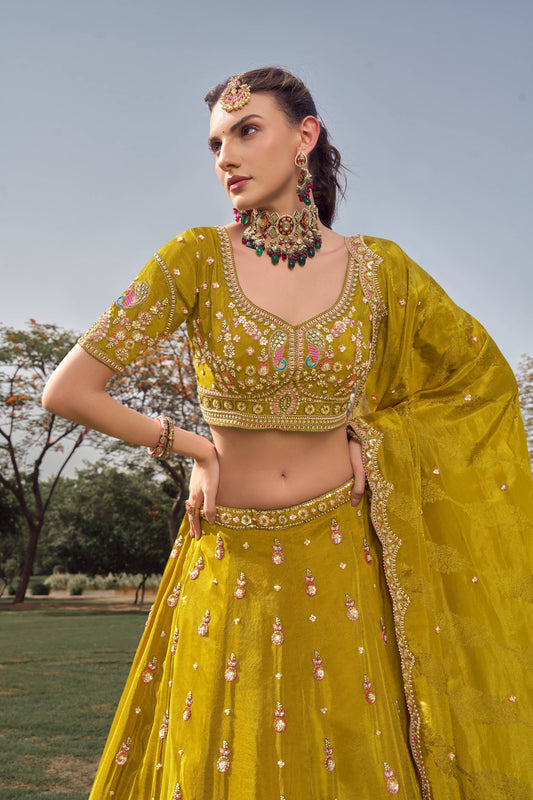 Eye Catching Yellow Haldi Mehendi Crop Top Lehenga 1166