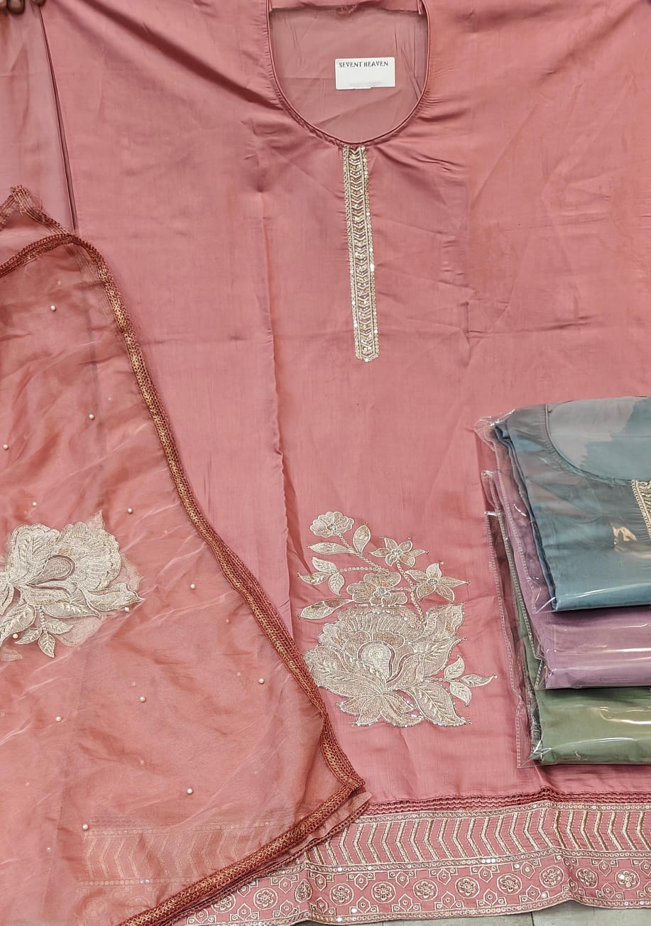 Beautiful pink unstitched salwar suit dress material (free size)