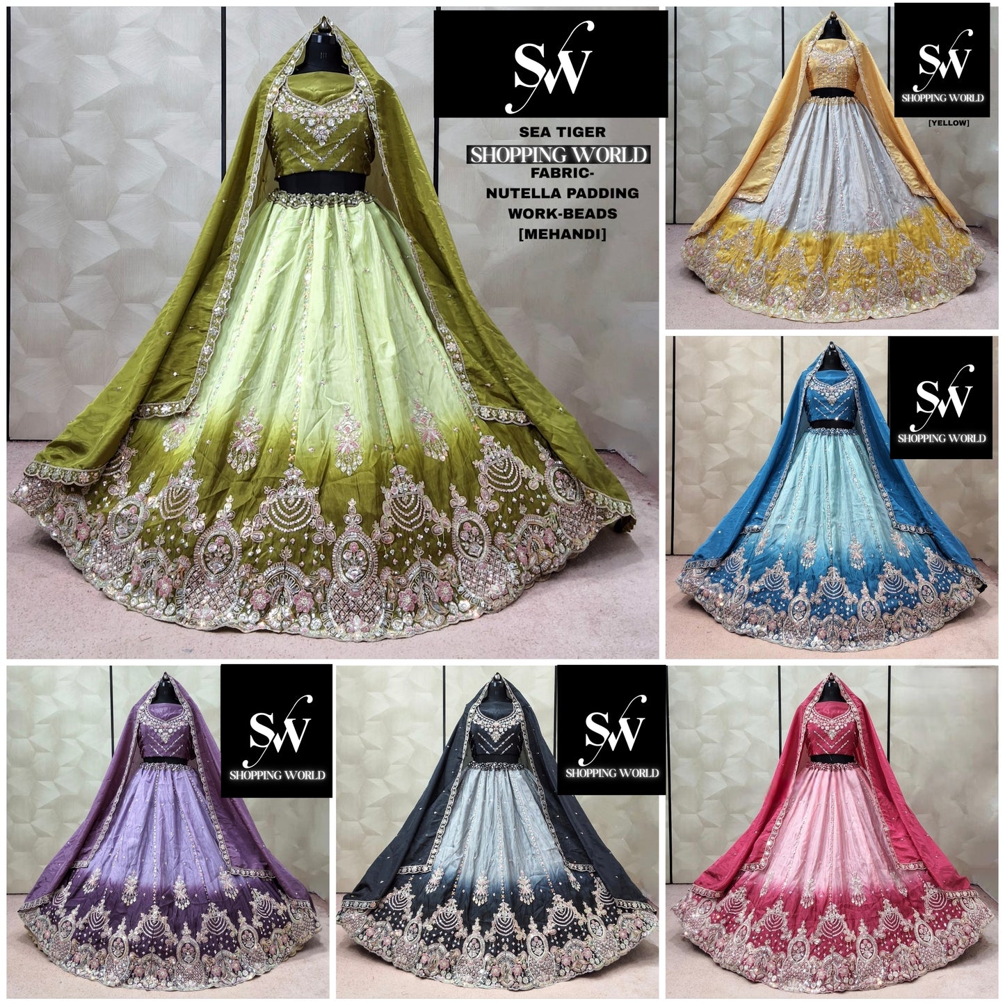 Pink Mehendi Green Sky Blue purple Yellow Black Nutella Padding Lehenga