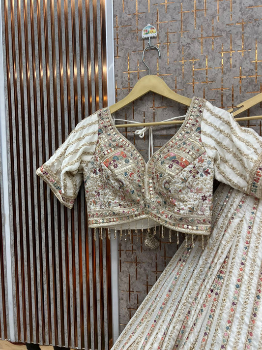 White Ready to wear Crop top Lehenga