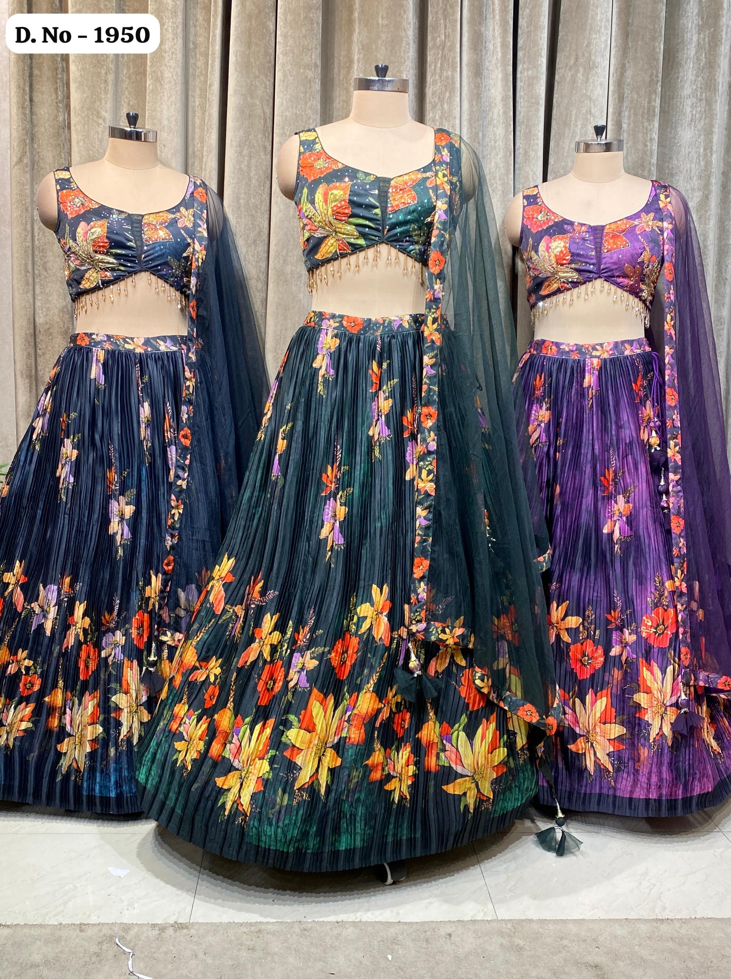 Blue Green Purple Crop Top Lehenga