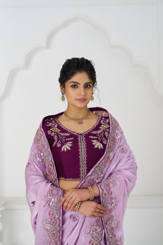 Mauve pink color saree in Zari & Sequin Work on Luxurious Fendi Fabric 13