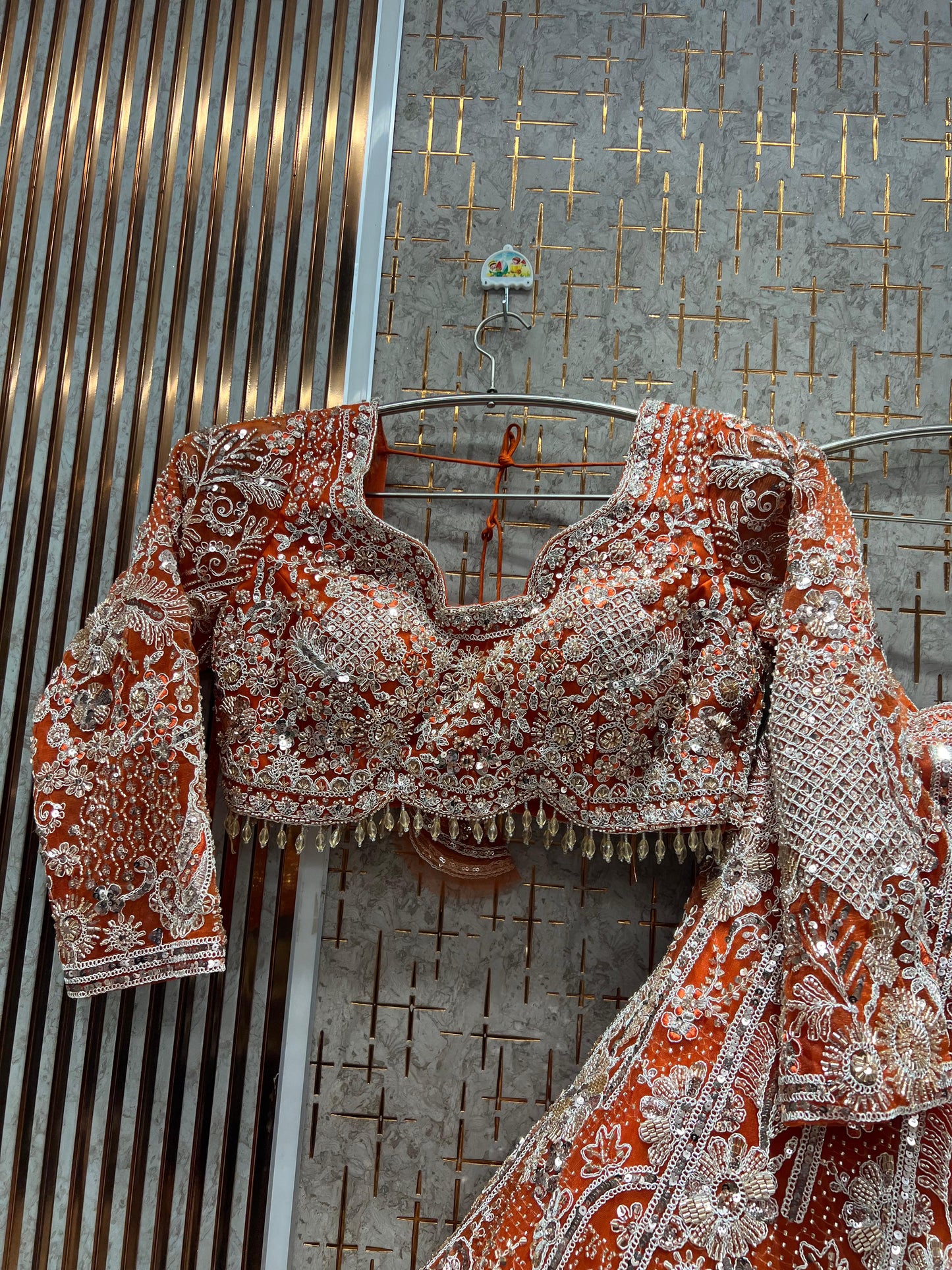 Elegant light beige peach Ready to Wear crop top Lehenga