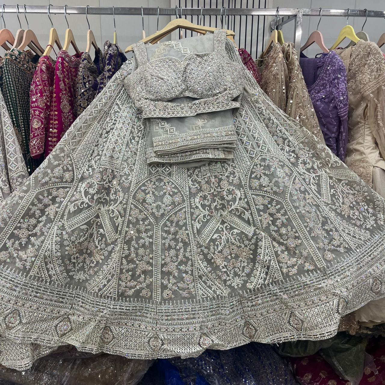 Silver grey Crop Top Lehenga