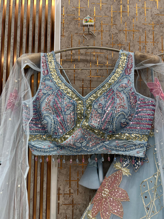 Sky Blue Pdp crop top Lehenga