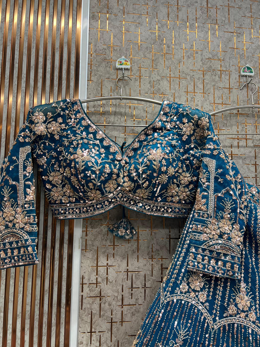 Embellished Blue Crop Top Lehenga