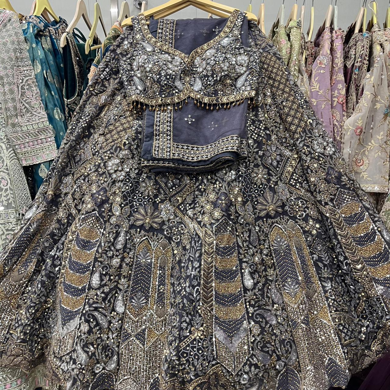 Grey Crop Top Lehenga