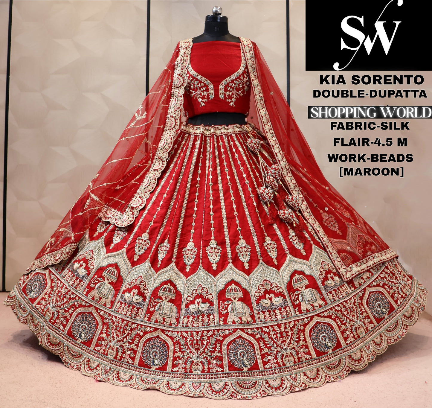 Rani pink double dupatta bridal Lehenga