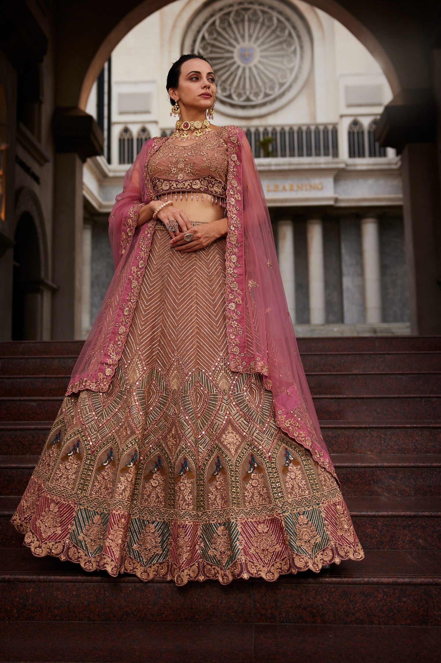 Beautiful beige pink lehenga happy customer - Shopping World