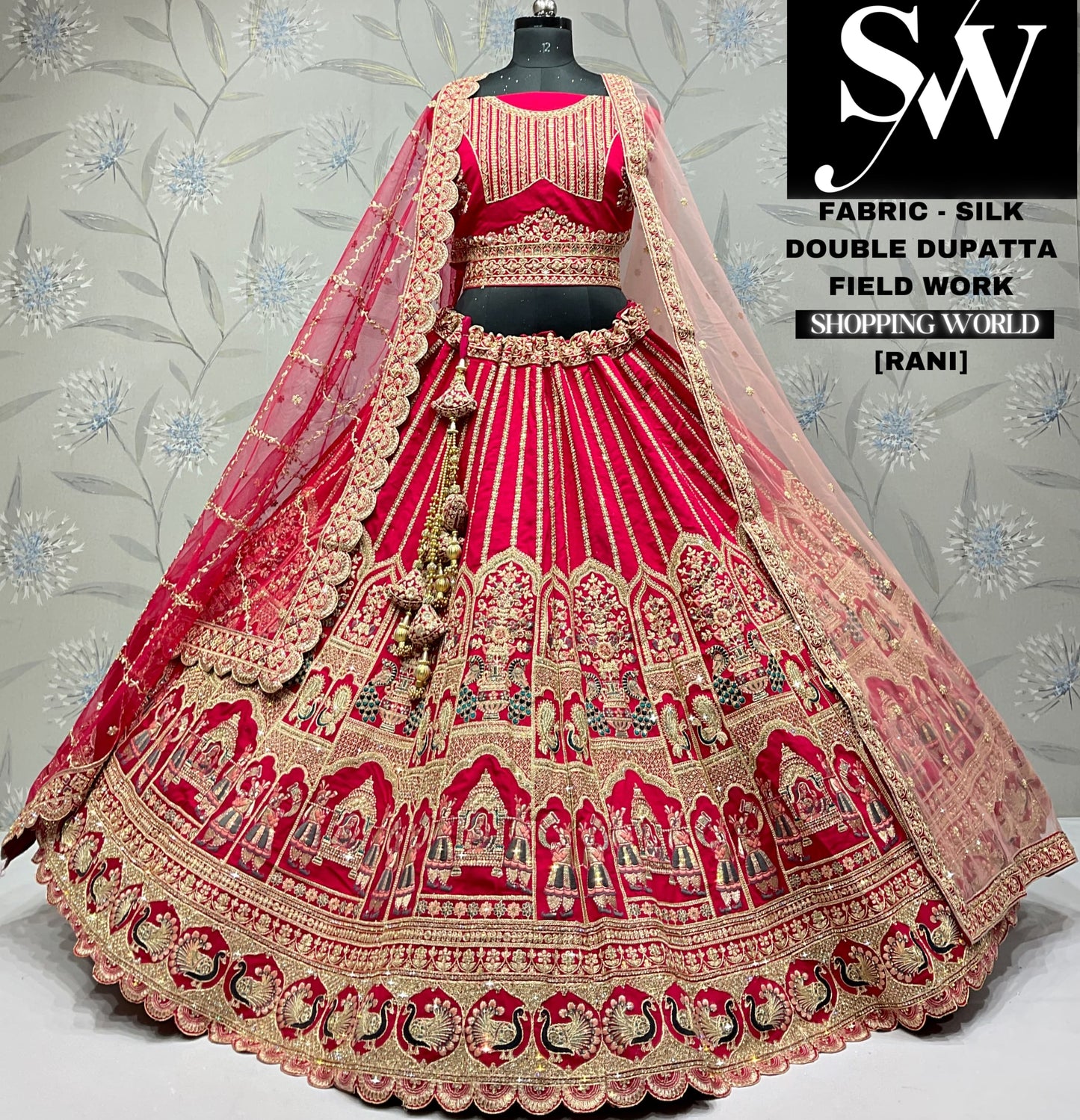 Heavy bridal Royal Rajwada lehenga Rani pink 6 metre flair double dupatta silk