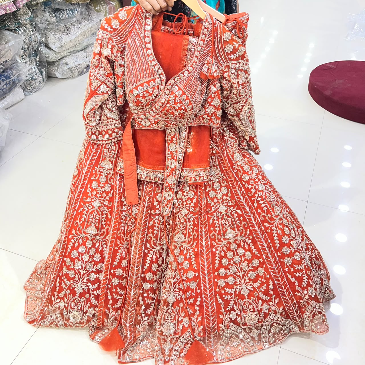 Rust Orange Crop Top Lehenga