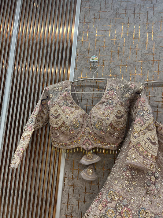 Light pink peacock Crop top Lehenga