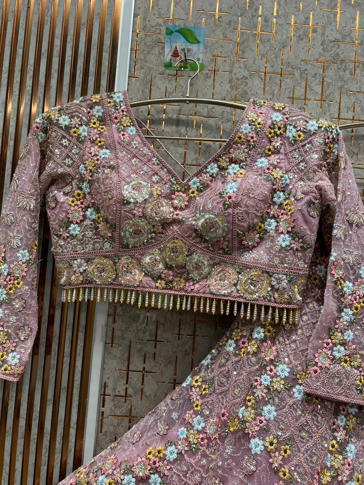 Engaging Peach Crop top Lehenga