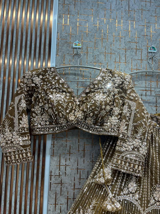 Engaging Coffee Brown Crop Top Lehenga