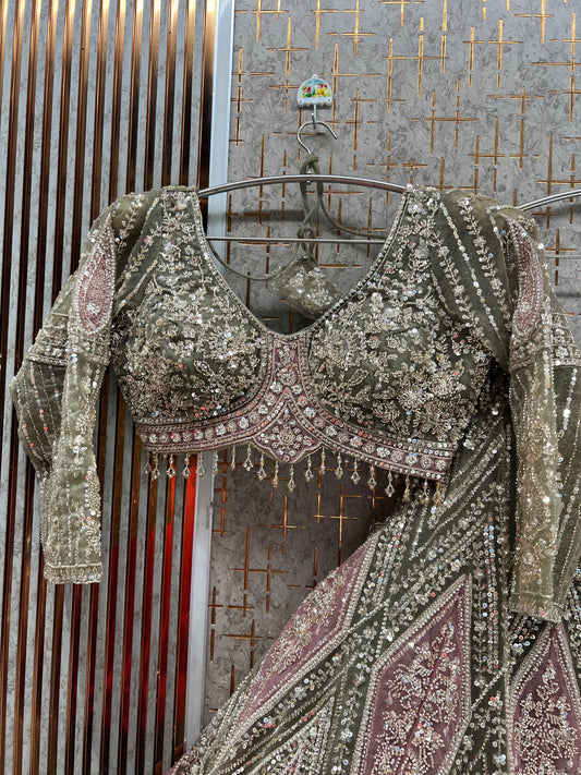 Pista Green Crop Top Lehenga