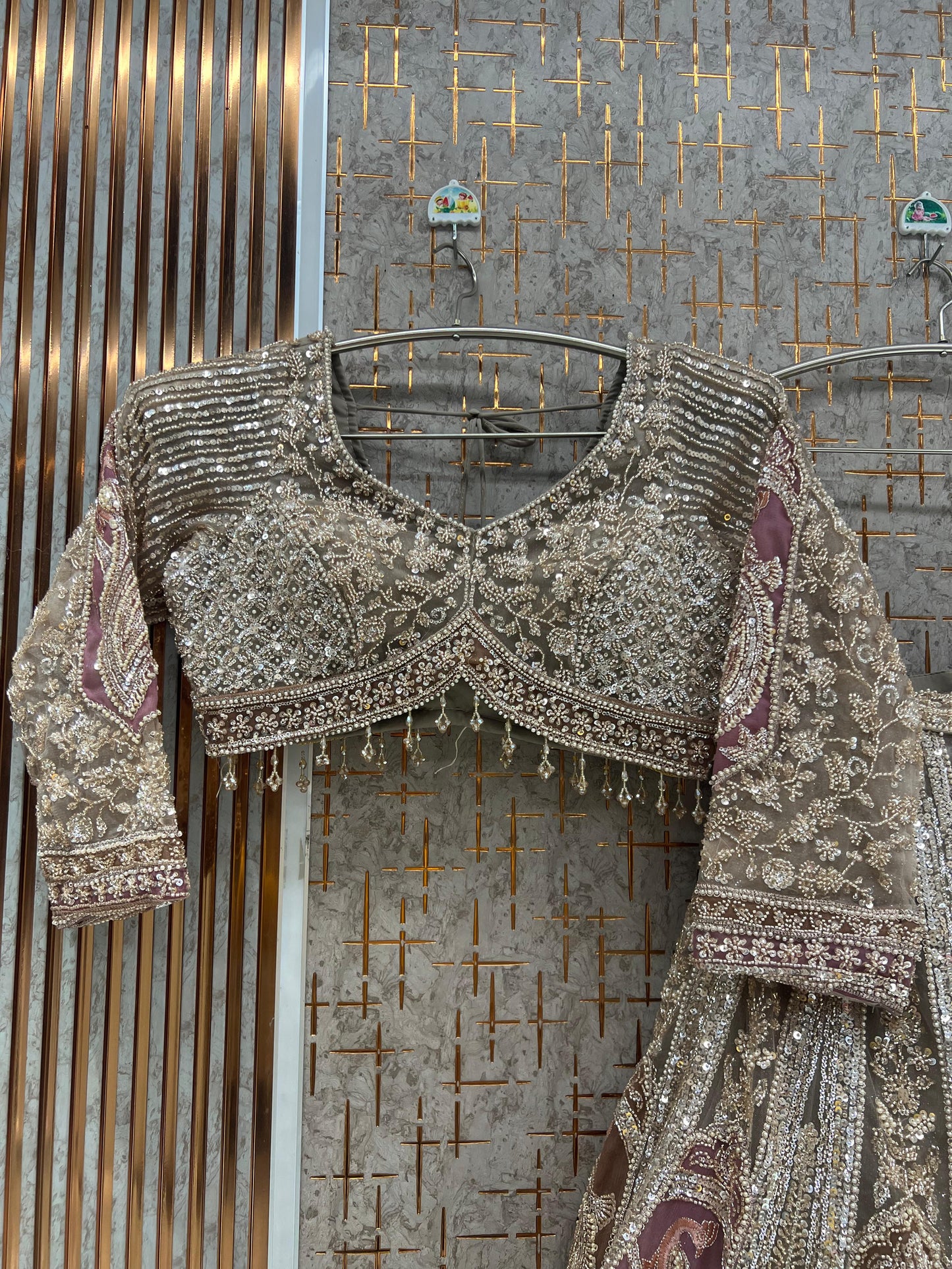 Double shade pink golden Peacock Crop Top Lehenga